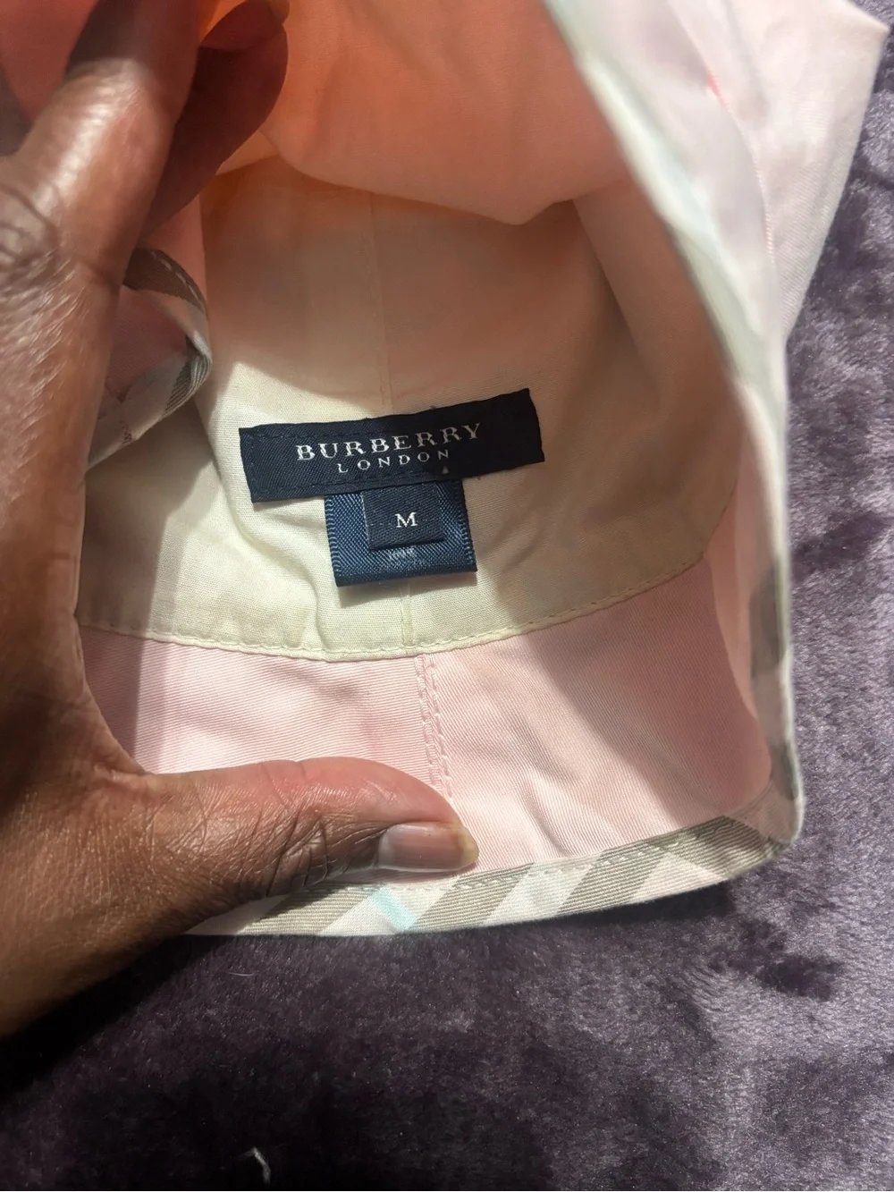 Burberry Light Pink Bucket Hat with Check Trim